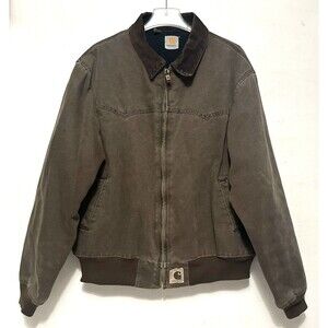 90 Carhartt Jacket Santa Fe J14 CHT Quilt Lined Duck Canvas Corduroy Collar L XL